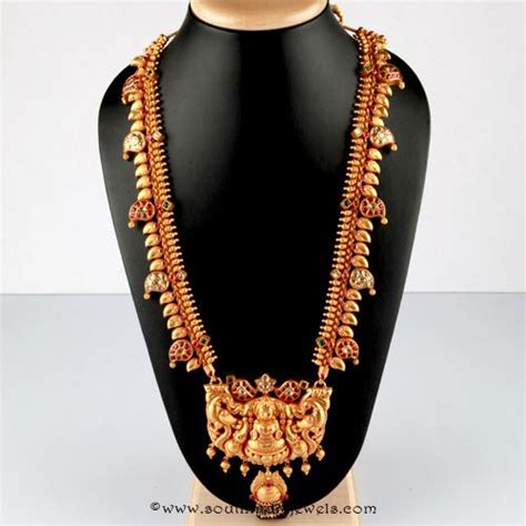 Gold Antique Long Necklace From Bhima Jewellery ~ South India Jewels