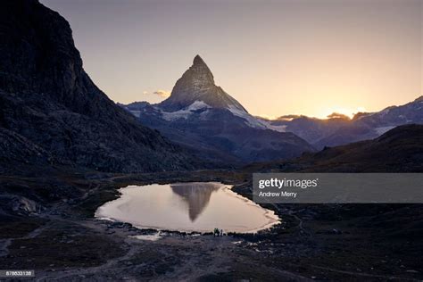 Matterhorn Reflected In Lake Riffelsee At Sunset Above Zermatt