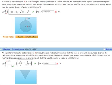If the tank and plate are 4 ft wide, determine the horizontal and vertical components of transcribed image text from this question. Solved: A Circular Plate With Radius 9 M Is Submerged Vert ...