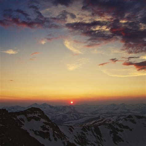 Download Wallpaper 3415x3415 Mountains Cordillera Sky Sunset Sun