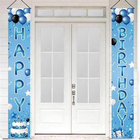 Buy Blue Birthday Decorations Door Banner Party Supplies Happy Birthday Banner Porch Sign