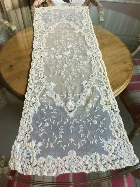 antique princess ivory french lace table runner dresser scarf
