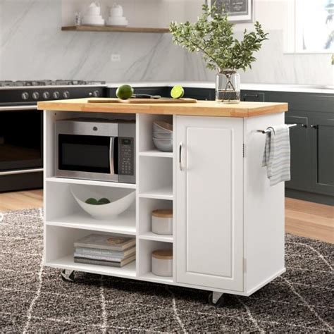 Shop kitchen island trolley at interiors online. White Wooden Kitchen Island Rolling Microwave Cart Storage ...