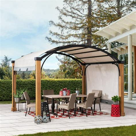Sunjoy 10 Ft X 12 Ft Steel Arched Pergola With Natural Wood Looking