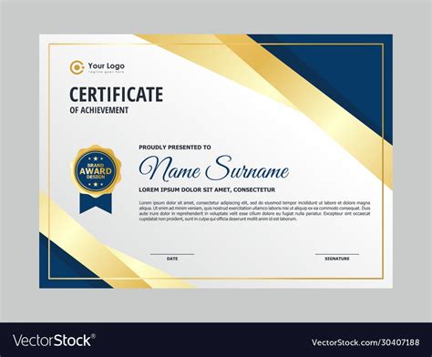 Abstract Elegant Blue Gold Certificate Design Vector Image