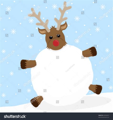Rudolf Rolling Down A Hill In A Snowball Stock Vector Illustration