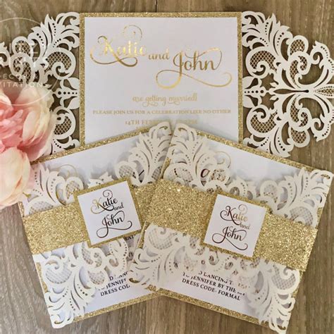 Glitter Gold Foil Laser Cut Wedding Invitation Glitzy Prints