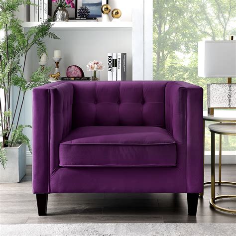 Inspired Home Rin Velvet Club Chair Or Sofa Tufted Square Arms Tapered