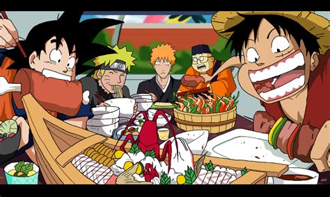 Colors Live Son Goku Luffy And Naruto Eating By Lukidjano