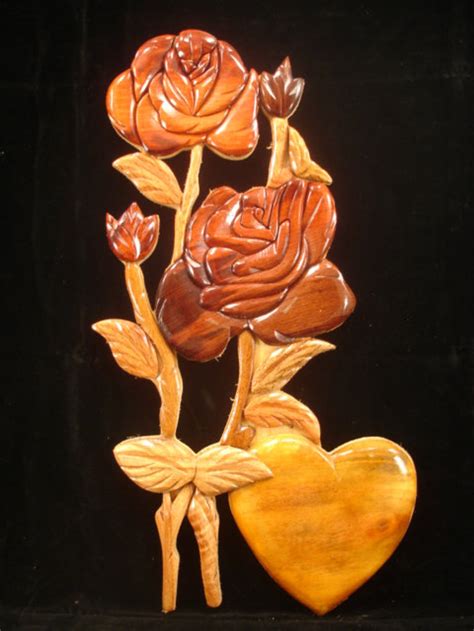 Beautifully Hand Crafted 3 Dimensional Intarsia Wood Art Rose Etsy