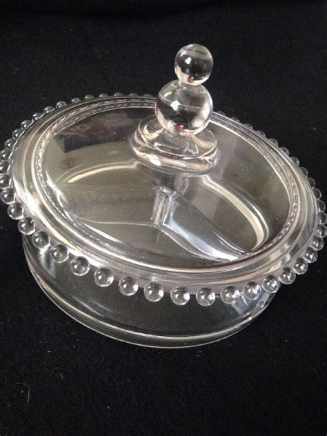 Imperial Glass Ohio Candlewick Clear Divided 3 Part Candy Dish 3400 Lid