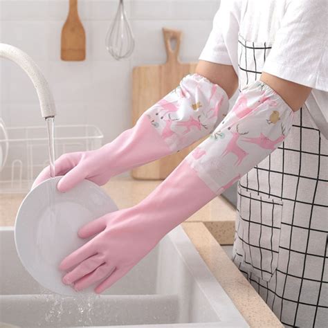 Latex Long Rubber Gloves Dishwashing Gloves Laundry Kitchen Cleaning Waterproof Thick