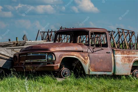 Premium Photo Old Abandoned Truck In Junk Yard On The Prairies In