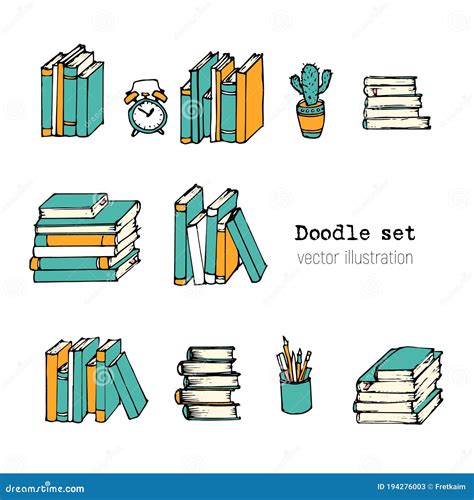 Set Of Hand Drawn Vector Illustration Book Notebooks Notepads And