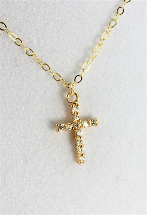 Best Seller Cross Necklace Women Small Gold Filled Crystal Etsy In