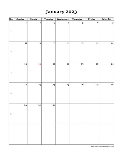 Monthly Calendar 2023 Simple Design With Large Box On Each Day For