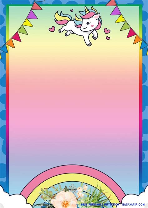 Free Printable Rainbow Magical Unicorn Birthday Invitation
