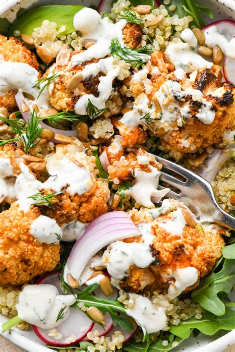 Vegan Buffalo Roasted Cauliflower Bowls Nyssa S Kitchen