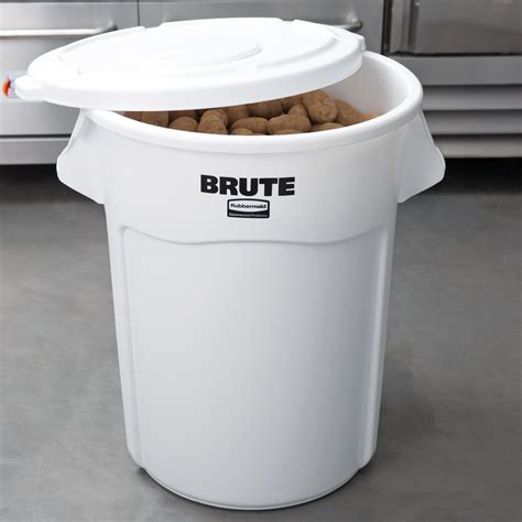 Rubbermaid Brute 55 Gallon White Round Ingredient Bin Trash Can And Lid