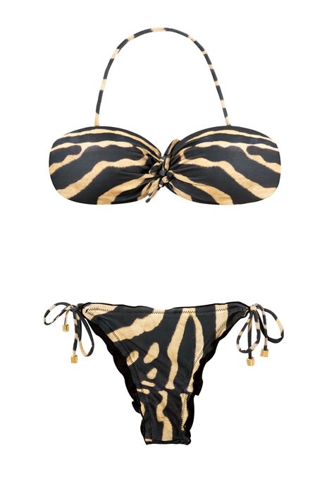 Zebra Print Bandeau Top Two Piece Swimsuit Bikini Zebra