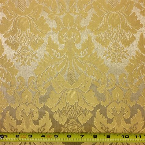 Gold Jacquard Brocade Floral Upholstery Drapery Fabric Sold By The Yard