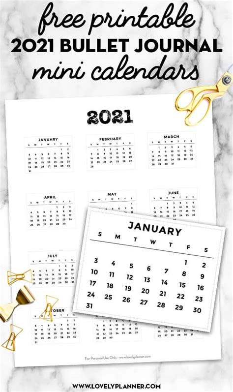 Mini 2021 Calendar Printable