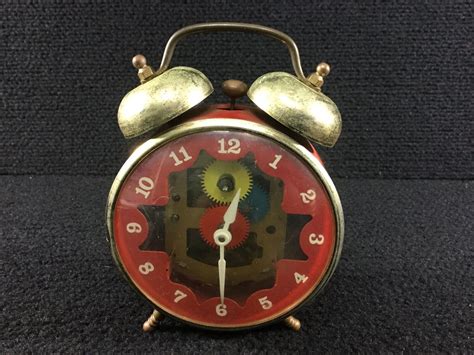 Vintage Robertshaw Visible Clock Gears Wind Up Alarm Clock Lux Time