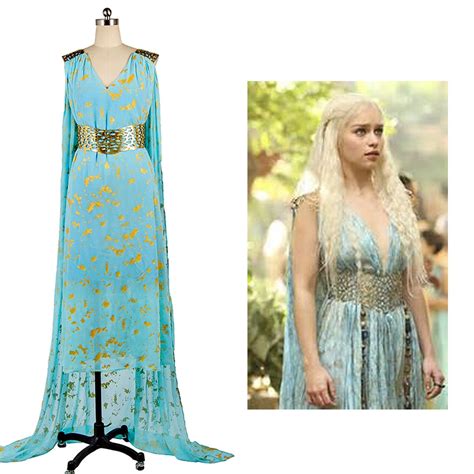 2017 New Got Game Of Thrones Daenerys Targaryen Blue Dress Cospaly Costume Halloween Party For