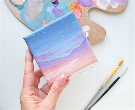 Mini Painting Dreamscape Acrylic Painting On Small Canvas Etsy Cloud Painting Acrylic Small