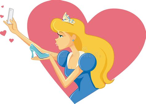 Princesa Cinderella Taking Un Selfie Y Besar Su Zapato Ilustración Del