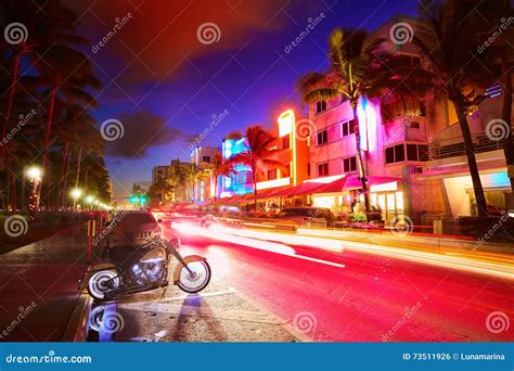 Miami South Beach Sunset Ocean Drive Florida Stock Photo Image Of