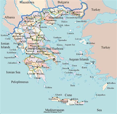 A Map Of Greece With All The Roads And Major Cities In It S Center