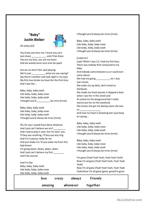 Fill In The Missing Lyrics English Esl Worksheets Pdf And Doc