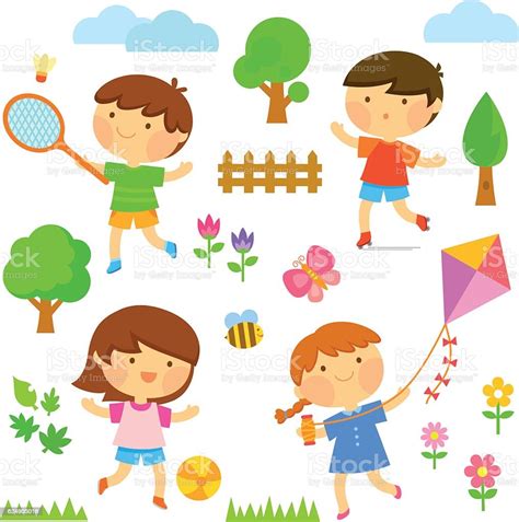 Kids Playing Outside Stock Vector Art And More Images Of Activity