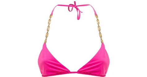 Versace Synthetic Lycra Triangle Bikini Top W Chain Strap In Fuchsia Pink Lyst