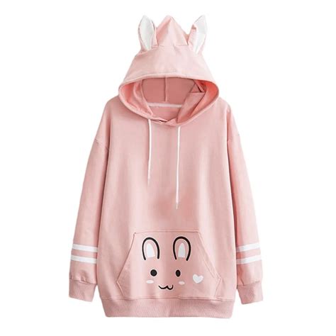 harajuku hoodies sweatshirt women 2018 autumn streetwear kawaii print rabbit ears hoodie women