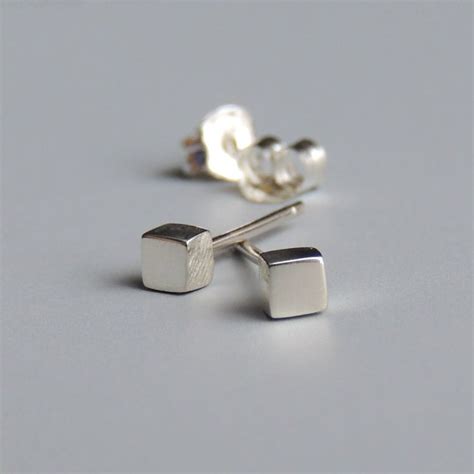 Square Stud Earrings Sterling Silver Small Square Post Etsy