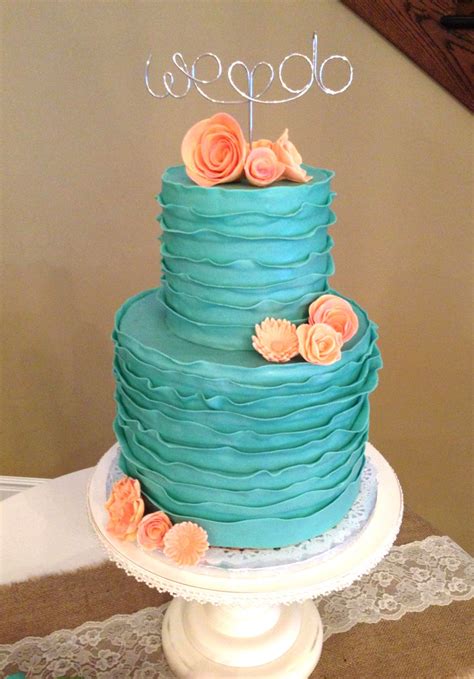 Blue Ruffled Wedding Cake Turquoise And Pink Wedding Cake