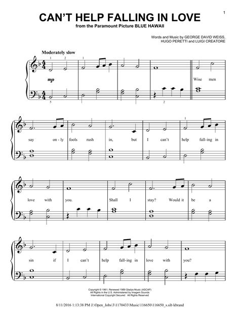 Cant Help Falling In Love Piano Sheet Music