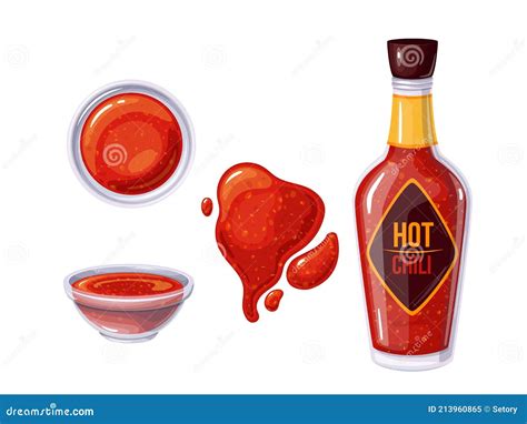 Hot Chili Sauce In Bottle And Bowl Stock Vector Illustration Of Glass Mexico 213960865