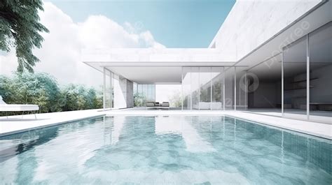 Modern White House With A Swimming Pool 3d Rendering With View