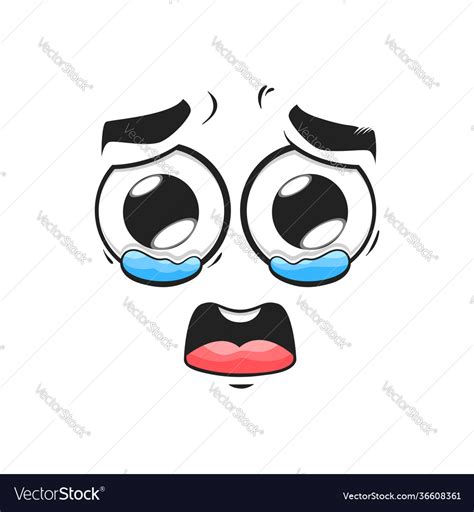 cartoon crying face sad emoji with tears in eyes vector image