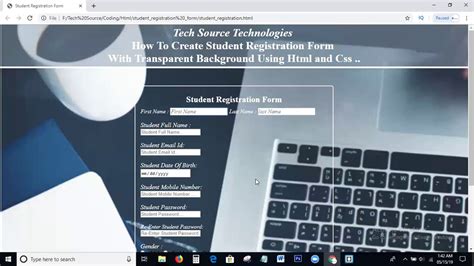 Student Registration Form With Transparent Background Using Html Css