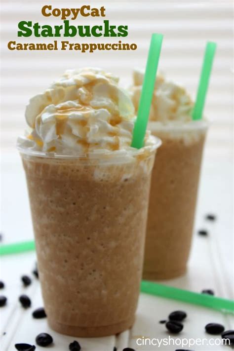 This delicious caramel frappuccino recipe is a starbucks copycat with no coffee! CopyCat Starbucks Caramel Frappuccino Recipe - CincyShopper