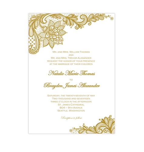 Gold Vintage Lace Wedding Invitations Diy Printable