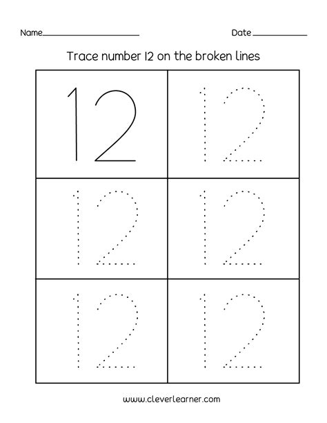 Number Twelve Writing Counting And Identification Printable Worksheets