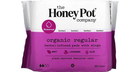 The Honey Pot Organic Herbal Infused Pads With Wings Regular 20 Pack • Pris