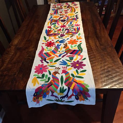 Otomi Hand Embroidered Table Runner Multi Color