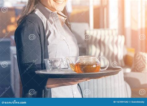 The Waitress Is Carrying Tea Stock Photo Image Of Holding Bistro