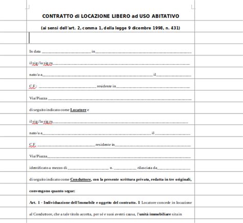 Fac Simile Contratto Di Locazione Ad Uso Abitativo Nuovo Modello Word